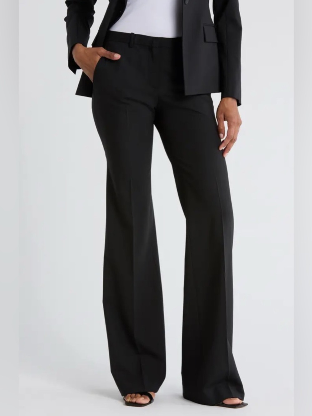 Theory Demetria 4 Stretch Wool Pants Trousers in Good Wool Black Flare 12